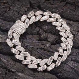 Low Price Fashion 15mm Baguette Cuban Chain Brass Set 3a+ Zircon Diamond Hip Hop Cuban Link Necklace Bracelet