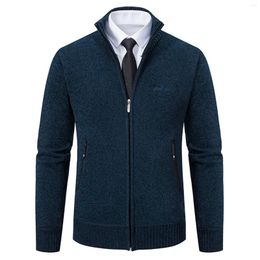 Men's Sweaters Cardigan Men Fleece Zipper Sweater Zip Up Knitted Stand Collar Winter Autumn 2023 Korean Style Fashion Clothing