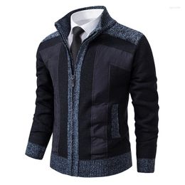Men's Sweaters Sweater Autumn Standing Collar Business Casual Long Sleeve Cardigan Knitted Fashion Splice Man Clothes