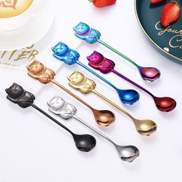 Stainless Steel Coffee Spoons Creative Tea Spoons Mini Cat Spoon Kitchen Gadget Drinking Tool Flatware Tableware