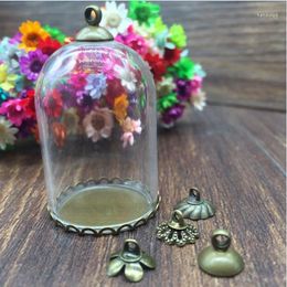 Pendant Necklaces 5sets/lot 38 25mm Tube Glass Globe Bronze Colour Serrated Base With 8mm Cap Vial Fashion Dome