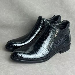 Boots Exotic Skin Men's Short Chelsea Genuine Real Alligator Leather Zipper Clre Male Black Ankle 230928