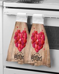 Towel Valentine'S Day Woodgrain Love Hand Microfiber Fabric Hanging For Bathroom Kitchen Quick Dry