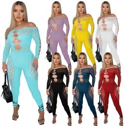 Spring Summer Off Shoulder Sexy Jumpsuit Lace Bodycon Women Hollow Out Solid Long Sleeve Womens Female Fall Clothes