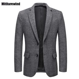 Men's Wool Blends Autumn Winter Mens Jacket Business Casual Coats for Men Fashion Houndstooth Suit Collar Coat High Quality M4XL 230928