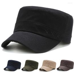 Berets GQILYYBZ Men's Baseball Cap Short Brimmed Flat Top Hat Middle-aged Embroidered Five-star Sun-shading Sunscreen Outdoor