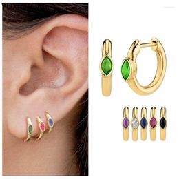 Hoop Earrings 925 Sterling Silver Ear Needle Oval Small Zircon Colourful Gold For Women Fashion Party Jewellery