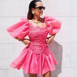 Party Dresses Asymmetry Pink Organza Dress Short Sleeve Mini A-line Woman Clothes Casual Summer Women's Custom Made