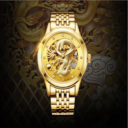 Mohdne H666 Brand Automatic Movement Hollow out Men watch Big gold plate with dragon waterproof338J