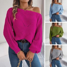 Women's Sweaters Women Stretchy Sweater Stylish Fall Winter One Shoulder Knitted Pullover With Lantern Sleeve Hollow