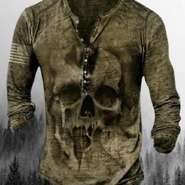 Men's Casual Shirts Button-Up V-Neck Vintage Skull 3D Printed Short Sleeve Goth T-Shirt Men Punk Street Wear Oversized Brazilian Spanish