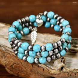 Strand Yumfeel Triple Layer Beaded Bracelet Western Cowgirl Pearl Turquoise Charms Bangle