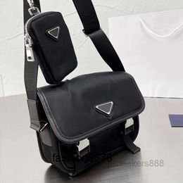 top Bag Evening Bags Nylon Shoulder Messenger Cross Body Bags Women Handbag Removable Pouch Roomy Metal Triangle Print Lining External Zipper Pocket