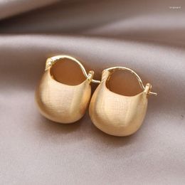 Hoop Earrings Korean Fashion Jewellery 18K Gold Plated U-shaped Basket Bag Brushed Metal Elegant Women's Daily Work Accessories