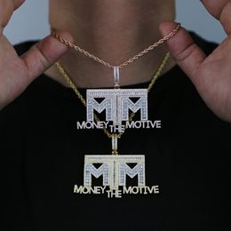 Iced Out Bling 5A Cubic Zirconia Paved Letters Money Necklace Pendant For Men With High Quality Rock Hip Hop Rope Chain Jewelry270v