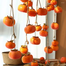 Decorative Flowers 3 String Simulated Persimmon Autumn Fruit Wishful Hanging Branch Restaurant Home Scenery Party Decor
