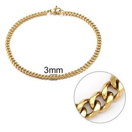 Link Chain 3mm Men Bracelet Stainless Steel Curb Cuban Link Bangle For Male Women Hiphop Trendy Wrist Jewellery Gift 19 21 23cm236H