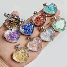 Pendant Necklaces 2pcs Natural Stone Gem Chip Heart Faceted Crystal Love Quartz Craft Tumbled Wish Bottle Diy Necklace