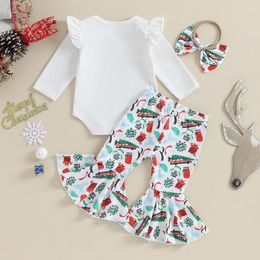 Clothing Sets Born Baby Girl Christmas Outfit Ruffled Long Sleeve Romper Flared Pants And Headband 3Pcs Fall Clothes