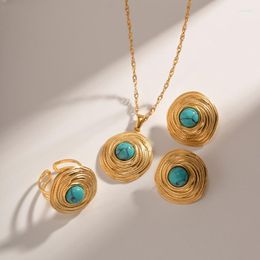 Necklace Earrings Set Bilandi Fashion Jewellery Vintage Temperament Metallic Green Stone For Women Gift Pendant Drop