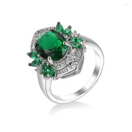 Wedding Rings Trendy Crystal Engagement Design For Women Green Flower Zircon Cubic Elegant Female Jewelry