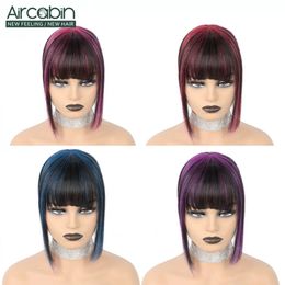 Lace s Aircabin Clip In Hair Human Bangs Hairpiece Coloful Brazilian Straight Remy Fringe 10 Inches 230928