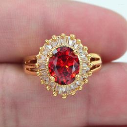 Wedding Rings Fashion Gold Colour Cubic Zirconia Women Red CZ Solitaire Ring Jewellery