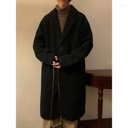 Men's Trench Coats Loose Single-Breasted Overcoat Windbreaker Autumn Winter Fashion Casual Long Sleeve Solid Colour Woollen Lapel Coat Jacket