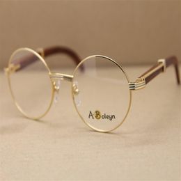 gold glasses frames Men or Women Round Metal Eyeglasses optical Decor Wood frame Eyewear Designer Mens Women Luxury267h