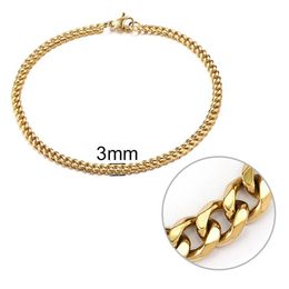 Link Chain 3mm Men Bracelet Stainless Steel Curb Cuban Link Bangle For Male Women Hiphop Trendy Wrist Jewellery Gift 19 21 23cm2564