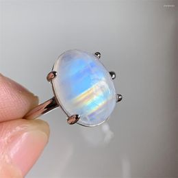 Cluster Rings Natural Blue Light Moonstone For Women White Body Half Transparent India Mineral Oval Moon Stones Beads 925 Silver AAAAAAA