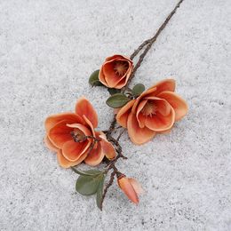 Decorative Flowers Simulated Flower Magnolia Single Branch EVA Tactile Multi Head Artificial Silk Long Wedding Decoration Fake Plant