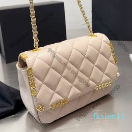 Lambskin Metal Flap Bag Quilted Glitter Gold Hardware Rhinestone Pearl Designer Bags Classic Wallet Women Key Pouch Sacoche Coin Purse Card Holders 19c