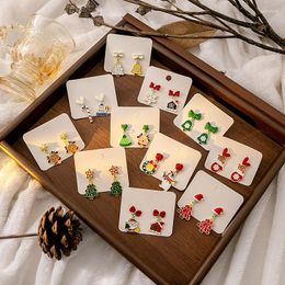 Dangle Earrings Cute Christmas For Women Girl Korean Cartoon Xmas Tree Santa Claus Elk Bells Earring Trendy Jewellery Gifts