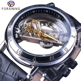 Forsining Minimalist Design Double Side Transparent Men Business Crown Head Skeleton Mens Watch Top Brand Luxury Automatic Watch306O