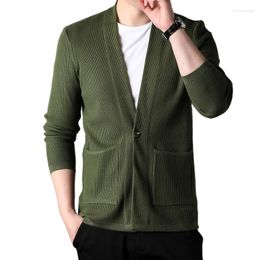 Men's Sweaters One Button Knitted Cardigan 2023 Young Textured Fashion Stripe Pocket Selling