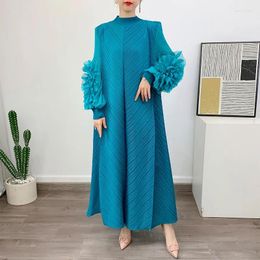 Casual Dresses Oversize Pleated Dress Round Neck Spliced Full Sleeve Long For Women Spring Clothes