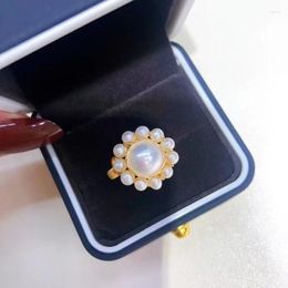 Cluster Rings Open End Adjustable Size Gold Women Ring Handmade Natural White Real Pearl Beads Sunflower Nice Quality Jewellery