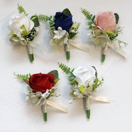 Decorative Flowers Artificial Silk Brooch Pin Wrist Corsage Flower Wedding Women Men Boutonniere Bracelet Bangle Groom Bride Party