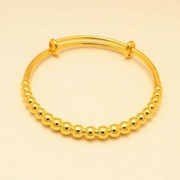 10A Carved Beads Bangle 18k Brick shaped decoration Yellow Gold Filled Classic Style Womens Bangle Adjustable Bracelet Gift