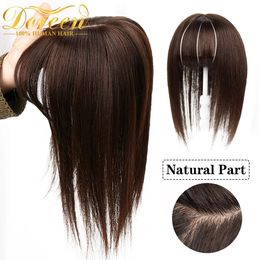 Lace s Doreen1313cm 10" 12" 16" Topper Hair Piece with Bangs 100 Real Remy Human for Women Thin Natural Brown 230928