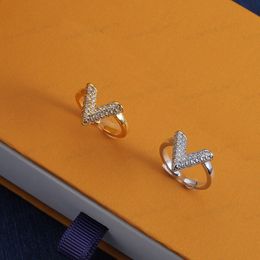 Fashion Luxury Embed Zircon Alphabet Ring, Half Open, Adjustable, Gold/silver 2 Silver, Valentine's Day, Christmas, Gift