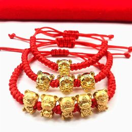 Charm Bracelets Mascot Five Fortunes Golden Tiger Red String Bracelet 2022 Chinese Year Bring Wealth Lucky Good Blessing301S