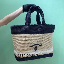 top Large Tote Bag Women Straw Fashion Stripes Handbag Weave Shop Bag Hollow Out Totes Larges Capacity Lafite Grass Purse Classic Letter