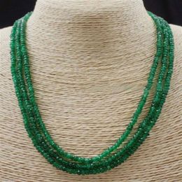 NATURAL 3 Rows 2X4mm FACETED GREEN EMERALD ABACUS BEADS NECKLACE17-19 224e