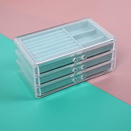 Jewellery Pouches Bags Clear Acrylic Jewellery Storage Box Women 3 Drawers Velvet Organiser Earring Bracelet Necklace Rings Case Ho293N