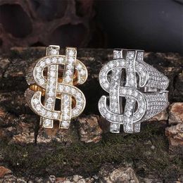 Mens Hip Hop Ring Jewellery Dollar Sign Gemstone Zircon Fashion Big Gold Rings209f