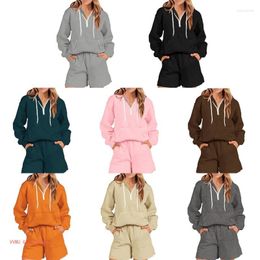Women's Tracksuits Oversized Long Sleeve Sets Casual Hoodies Sweatshirt Top And Shorts 2Piece Outfits Sweatsuit With Pockets