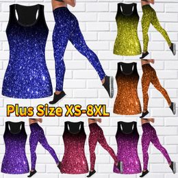 Women's Leggings Fashion 3D Shining Starry Sky Printed Tank Top Tight Set Summer Long Pants Yoga Sportswear XS-8XL