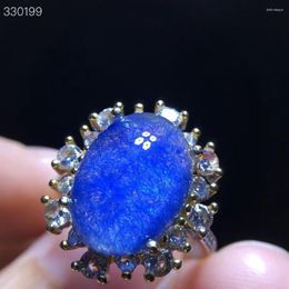 Cluster Rings Natural Blue Rutilated Dumortierite Quartz Flower Adjustable Ring Oval 14/10.3mm Big Woman Men Jewellery